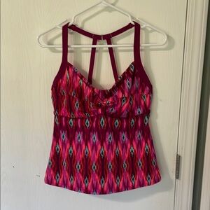 Title Nine NWOT Neon Pink/Orange/Teal Tankini Adjustable Razorback Size 34DD